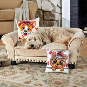 CDA Set di cuscini a punto croce "Yorkshire Terrier", stampato, 40x40cm