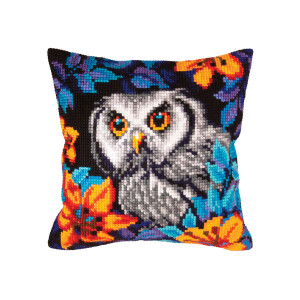 CDA stamped cross stitch kit cushion "Owl gaze", 40x40cm, DIY