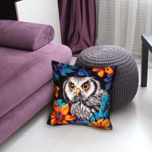 CDA stamped cross stitch kit cushion "Owl gaze", 40x40cm, DIY
