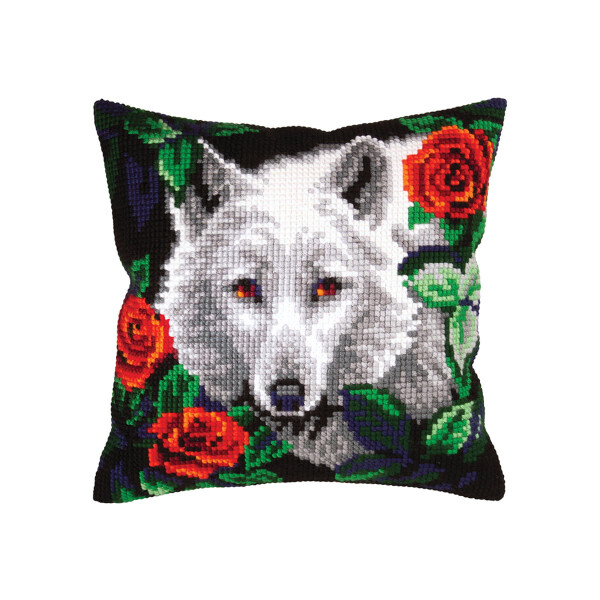CDA stamped cross stitch kit cushion "White wolf", 40x40cm, DIY
