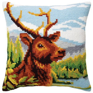 CDA stamped cross stitch kit cushion "By the mountain river", 40x40cm, DIY