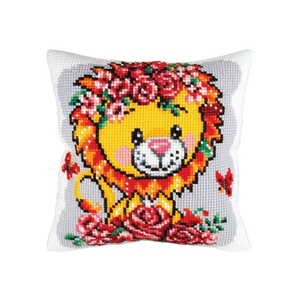 CDA stamped cross stitch kit cushion "Lion cub", 40x40cm, DIY