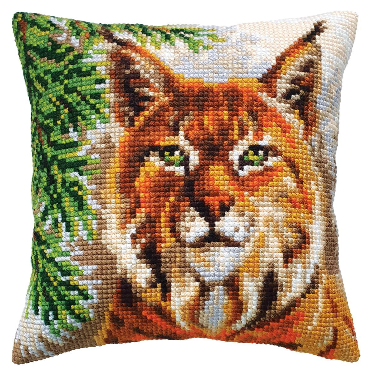 CDA stamped cross stitch kit cushion "Lynx",...