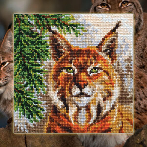 CDA stamped cross stitch kit cushion "Lynx", 40x40cm, DIY