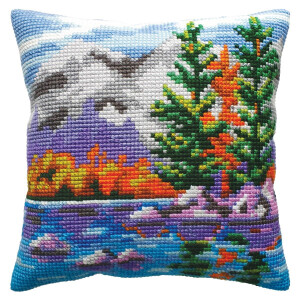 CDA stamped cross stitch kit cushion "Autumn landscape", 40x40cm, DIY