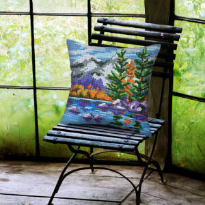 CDA stamped cross stitch kit cushion "Autumn landscape", 40x40cm, DIY