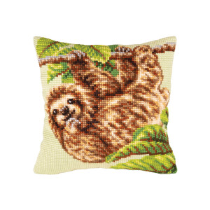 CDA stamped cross stitch kit cushion "Sloth", 40x40cm, DIY