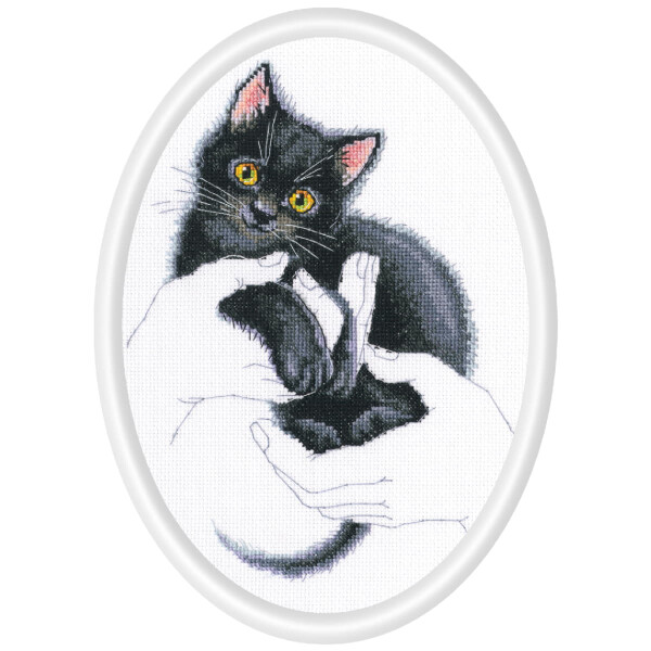 RTO Kit de point de croix "Chaleur dans les mains, chat noir", motif à compter, 16,5x21,5cm