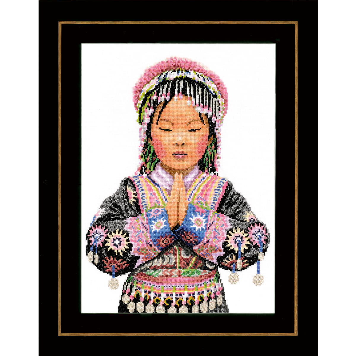 Een borduurpakket (Lanarte) toont een Aziatisch meisje in...