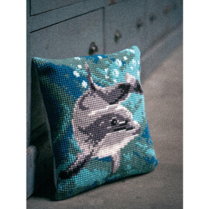 Vervaco stamped cross stitch kit cushion "Delphin", 40x40cm, DIY