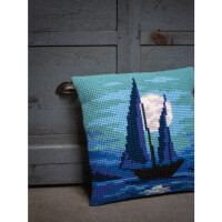 Vervaco stamped cross stitch kit cushion "Segelboot im Mondlicht", 40x40cm, DIY