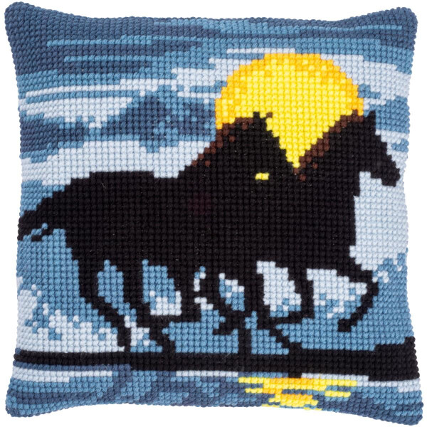 Vervaco stamped cross stitch kit cushion "Pferde im Mondlicht", 40x40cm, DIY