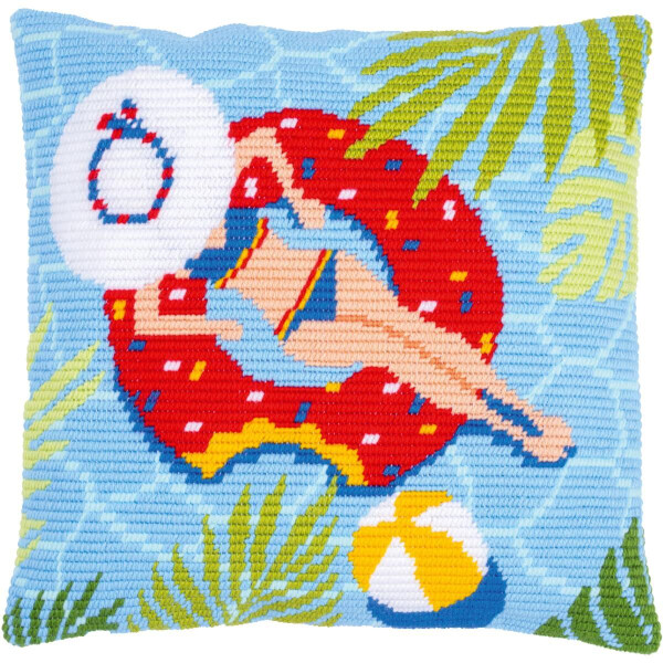 Vervaco counted tapestry stitch kit cushion "Schwimmbad 2", 40x40cm, DIY