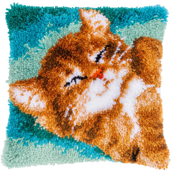 Auslaufmodell Vervaco Knüpfkissen "Schnurrende Katze", Knüpfbild vorgezeichnet, 40x40cm
