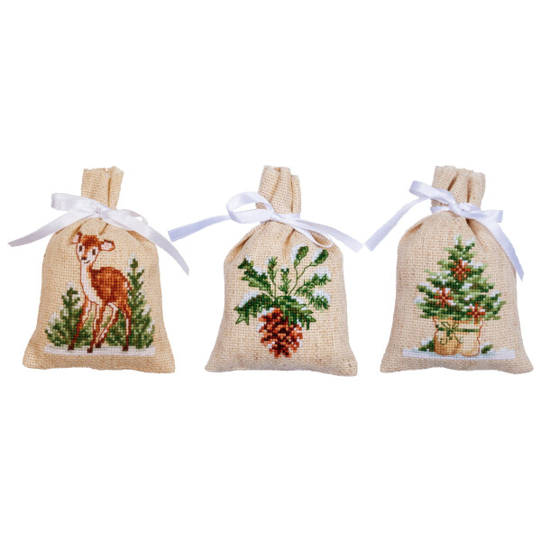 Vervaco herbal bags counted cross stitch kit "Hiver" Set of 3, 8x12cm, DIY