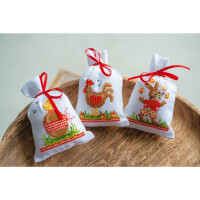 Vervaco herbal bags counted cross stitch kit "Easter animals" Set of 3, 8x12cm, DIY