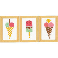 Vervaco counted cross stitch kit "Ice creames" Set of 3, 8x12cm, DIY