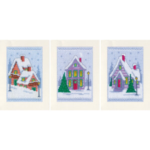 Vervaco Kit de cartes de vœux au point de croix "gnome de Noël dans la neige", set de 3, motifs à compter, 10,5x15cm