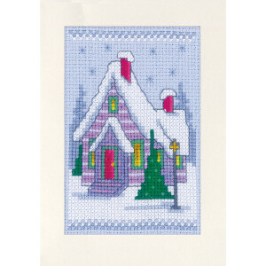 Vervaco Kreuzstich Set Grußkarten "Weihnachtsgnome im Schnee" 3er Set, Zählmuster, 10,5x15cm