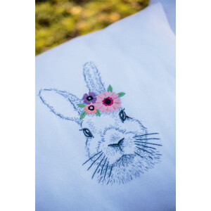 Set di punti in raso Vervaco "Coniglio con fiori", ricamo stampato, Diam 24cm