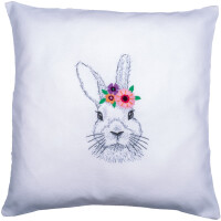 Vervaco juego de puntadas de raso "Conejo con flores", diseño bordado impreso, Diam 24cm
