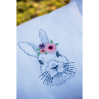 Set di punti in raso Vervaco "Coniglio con fiori", ricamo stampato, Diam 24cm