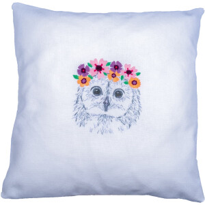Vervaco stamped satin stitch kit "Owl with flowers", Diam 24cm, DIY