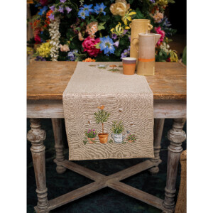 Vervaco counted cross stitch kit tablechloth "Gartengeräte", 40x100cm, DIY