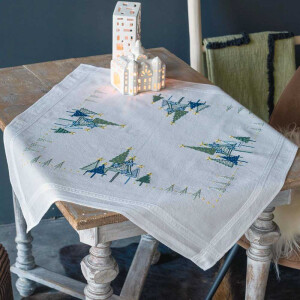 Vervaco stamped cross stitch kit tablechloth "Moderne Kiefern", 80x80cm, DIY