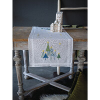 Vervaco stamped cross stitch kit tablechloth "Moderne Kiefern", 40x100cm, DIY