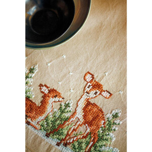Vervaco Table Runner Punto de Cruz Set "Deer", diseño de bordado pre-dibujado, 40x100cm