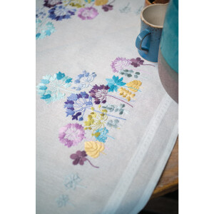 Vervaco stamped satin stitch kit tablechloth "Allium in Blau und Lila", 80x80cm, DIY