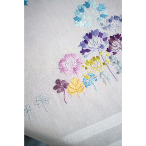 Vervaco Mantel Satinado Juego de Puntadas "Allium en Azul y Violeta", diseño bordado predibujado, 80x80cm