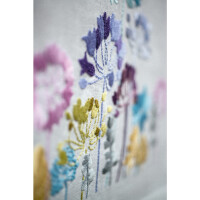 Vervaco Tafelloper Satijn Steken Set "Allium in Blauw en Paars", borduurmotief voorgetekend, 40x100cm