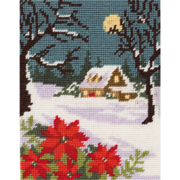 Anchor stamped Needlepoint stitch kit "Winter cottage", 14x18cm, DIY