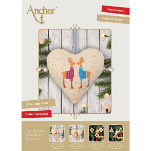 Anchor counted cross stitch kit "Festiver Door Hanger Reindeer", 15x15cm, DIY
