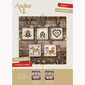 Набор для вышивания Anchor "Подвеска Nordic Decorations черно-золотая 5 предметов", на счету, своими руками, 7х7см