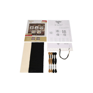 Anchor counted cross stitch kit "Hanger Nordic Decorations Black and Gold set of 5 pcs", 7x7cm, DIY