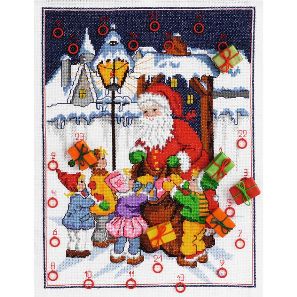 Kit punto de cruz Anchor "Calendario navideño Papa Noel y niños", DIY, 35x45cm