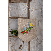 Anchor stamped satin stitch kit linen "Vintage Birds Wall Hanging", 24x31cm, DIY