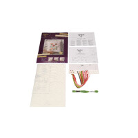 Cojín de punto de raso con reverso bordado "Vintage Begonia Sampler" de lino con reverso, preimpreso, 35x35cm