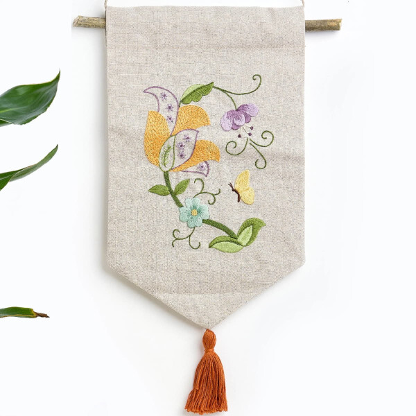 Anchor Freestyle Embroidery Pack "Flowers Banner Linen", preimpreso, 25,5x17cm