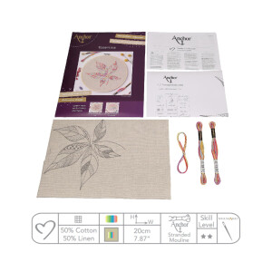 Anchor stamped freestyle stitch kit "Leaf Linen", 25x25cm, DIY