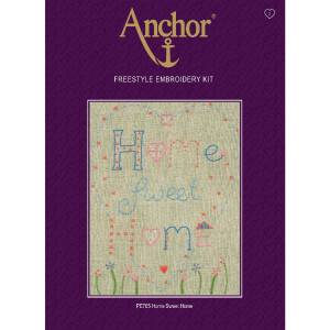 Anchor Freestyle Stickpackung "Home Sweet Home Leinen", vorbedruckt, 20x15cm