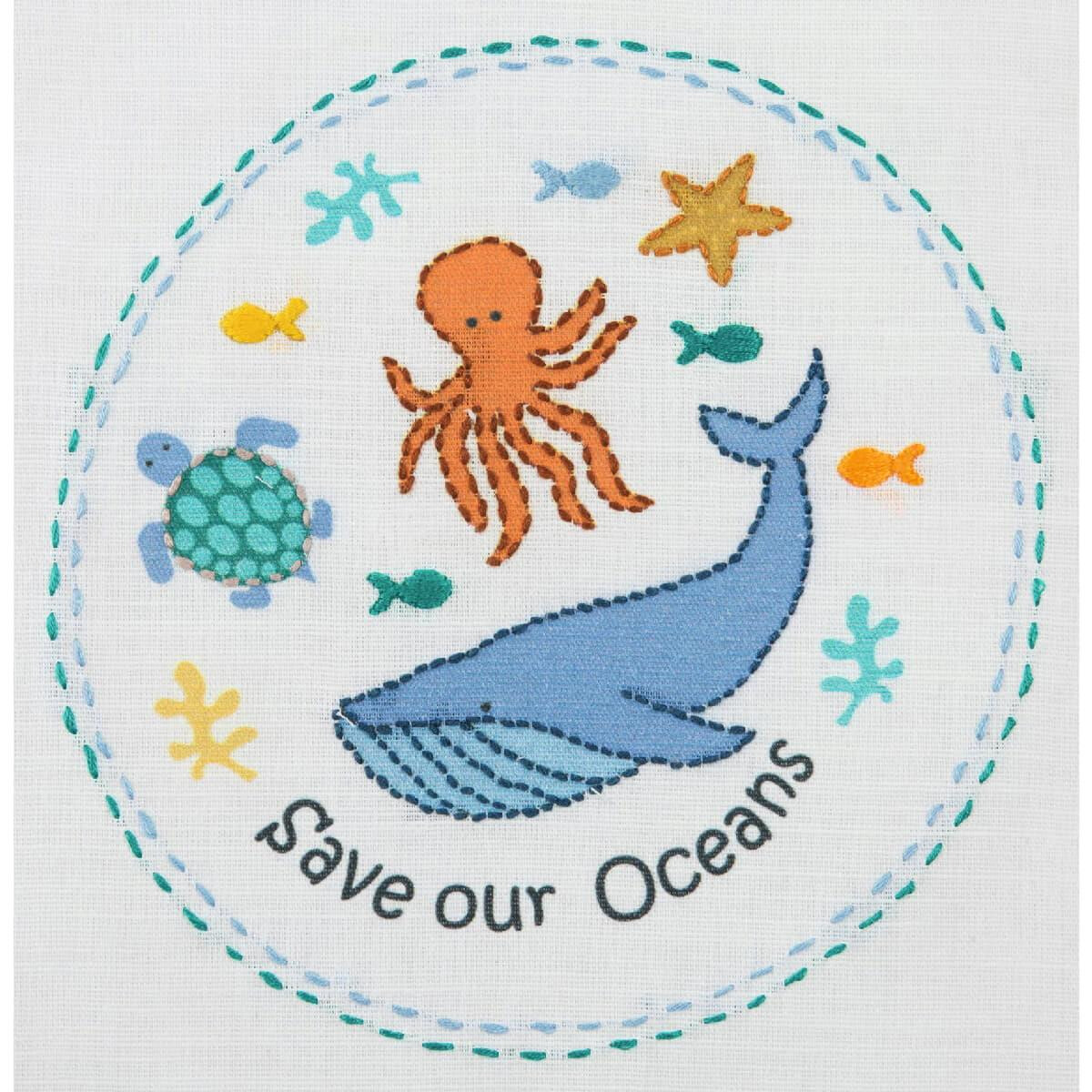 Anchor stamped freestyle stitch kit "Save Our Seas...