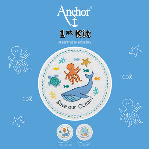 Anchor Freestyle Stickpackung "Rette unsere Meere 1st Kit", vorbedruckt, 18x18cm