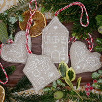 Kit da ricamo Anchor Freestyle "Ciondolo decorazione natalizia pan di zenzero set 4 pezzi", prestampato, 10x12cm