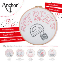 Anchor Freestyle Paquete de bordado con bastidor "The Kitchen Collection Linen Simply Beat", preimpreso, Diam 20cm