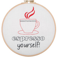 Anchor Freestyle набор для вышивания with Embroidery Hoop "Make Your Own Kitchen Collection лён Espresso", Preprinted, Diam 20cm