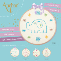 Anchor Freestyle Paquete de bordado con aro "Best Friends Collection Linen Daddy Elephant", preimpreso, Diam 20cm